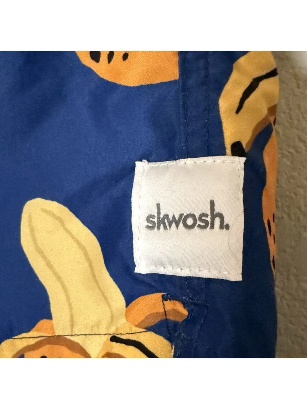 Skwosh Banana Print Swim Trunks Men’s XL Blue Tropical Mesh Lined Shorts